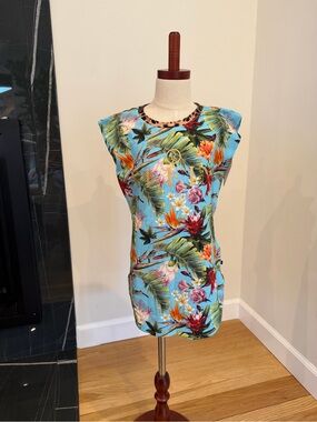 Philipp Plein juniors Aqua Tropical Floral Cap-Sleeve Dress